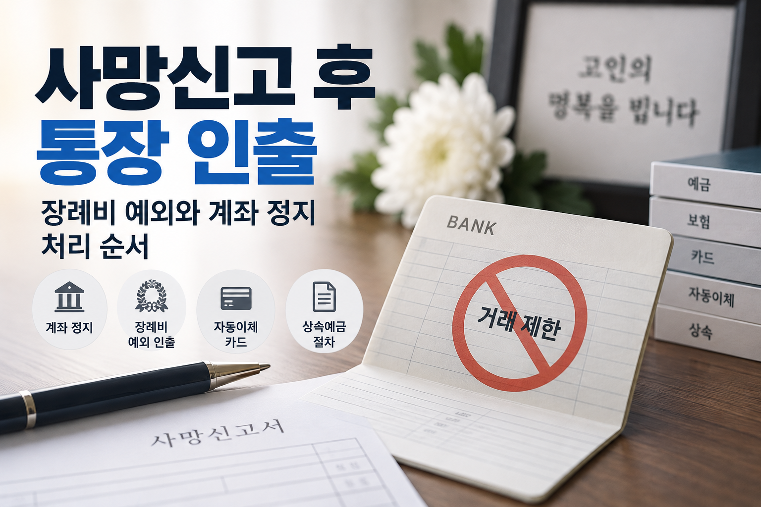 사망신고 후 통장 인출과 장례비 예외 인출 절차 안내
