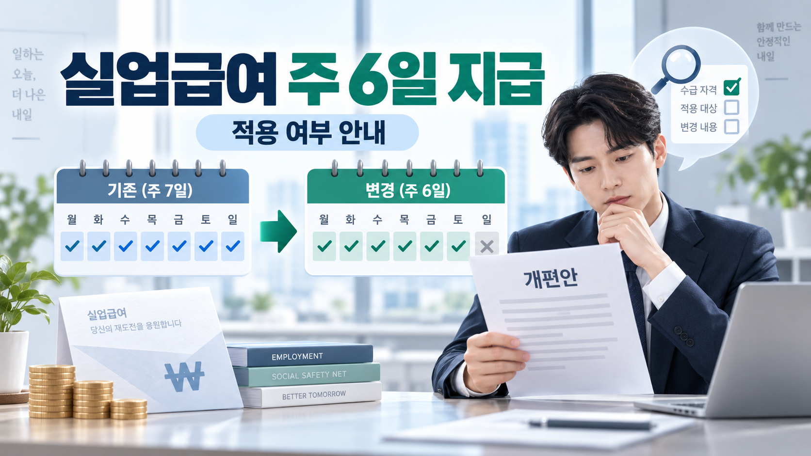 실업급여 주 6일 지급 적용 여부와 개편 내용 안내
