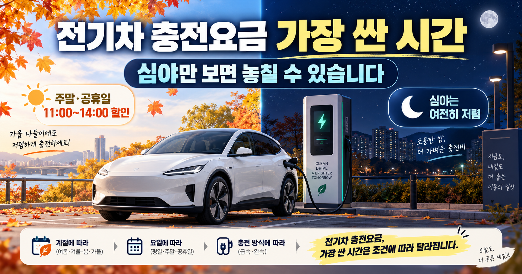 전기차 충전요금 가장 싼 시간과 주말 낮 할인 비교