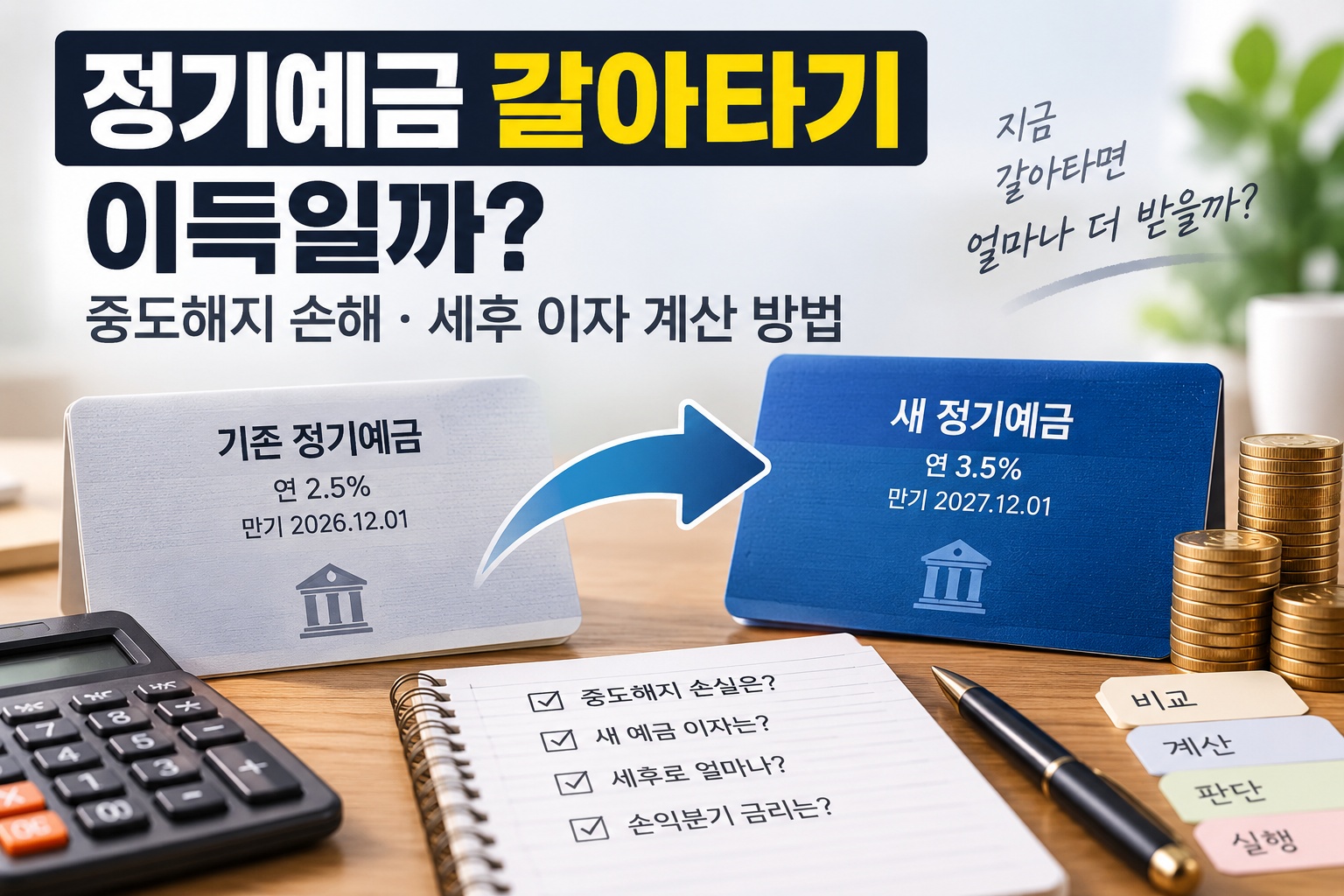 정기예금 갈아타기 중도해지 손실과 남은 만기별 세후 이자 계산 방법