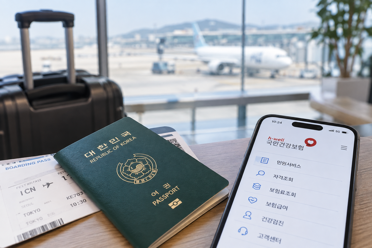 해외 출국 건강보험 정지(급여정지) 신청방법 안내 화면