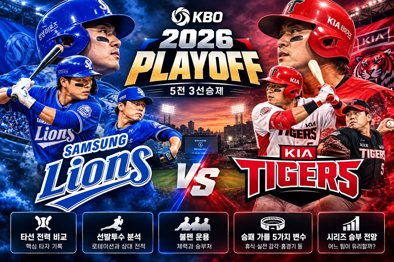 2026 프로야구 플레이오프 승부 전망 삼성 라이온즈 대 KIA 타이거즈 타선 전력 비교와 승패를 가를 5가지 핵심 변수