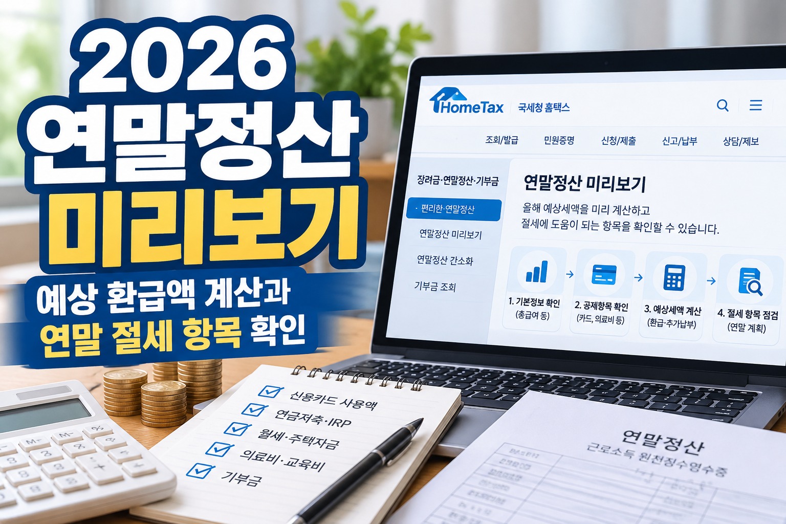 2026 연말정산 미리보기 홈택스 예상 환급액 계산과 연말 절세 항목 확인 안내