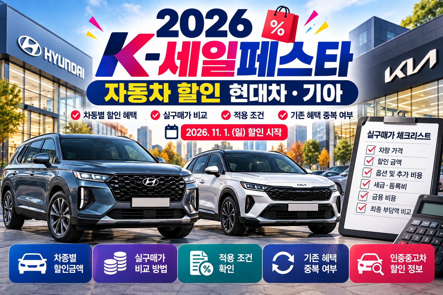 2026 K세일페스타 자동차 할인 현대차·기아 차량 실구매가 비교와 차종별 할인 혜택, 적용 조건 및 기존 혜택 중복 여부 안내