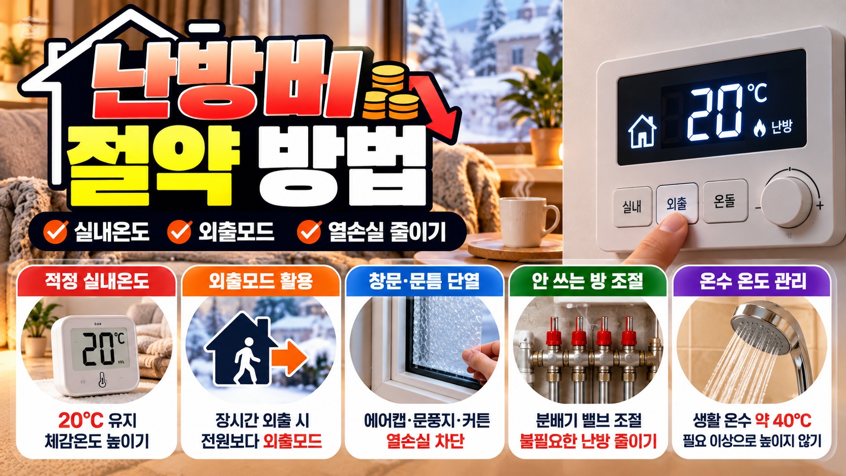난방비 절약을 위한 실내온도 외출모드 창문 단열 보일러 설정 확인