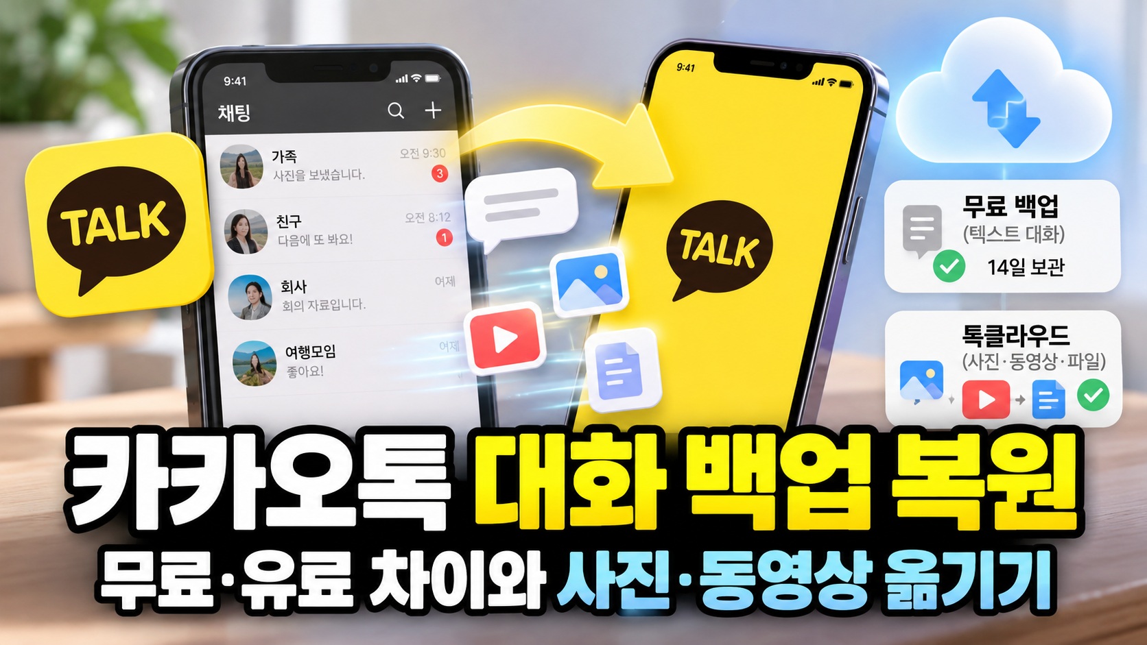 카카오톡 대화 백업 복원 방법과 무료·유료 백업 차이, 기존 휴대폰에서 새 휴대폰으로 채팅 및 사진·동영상 옮기기 안내
