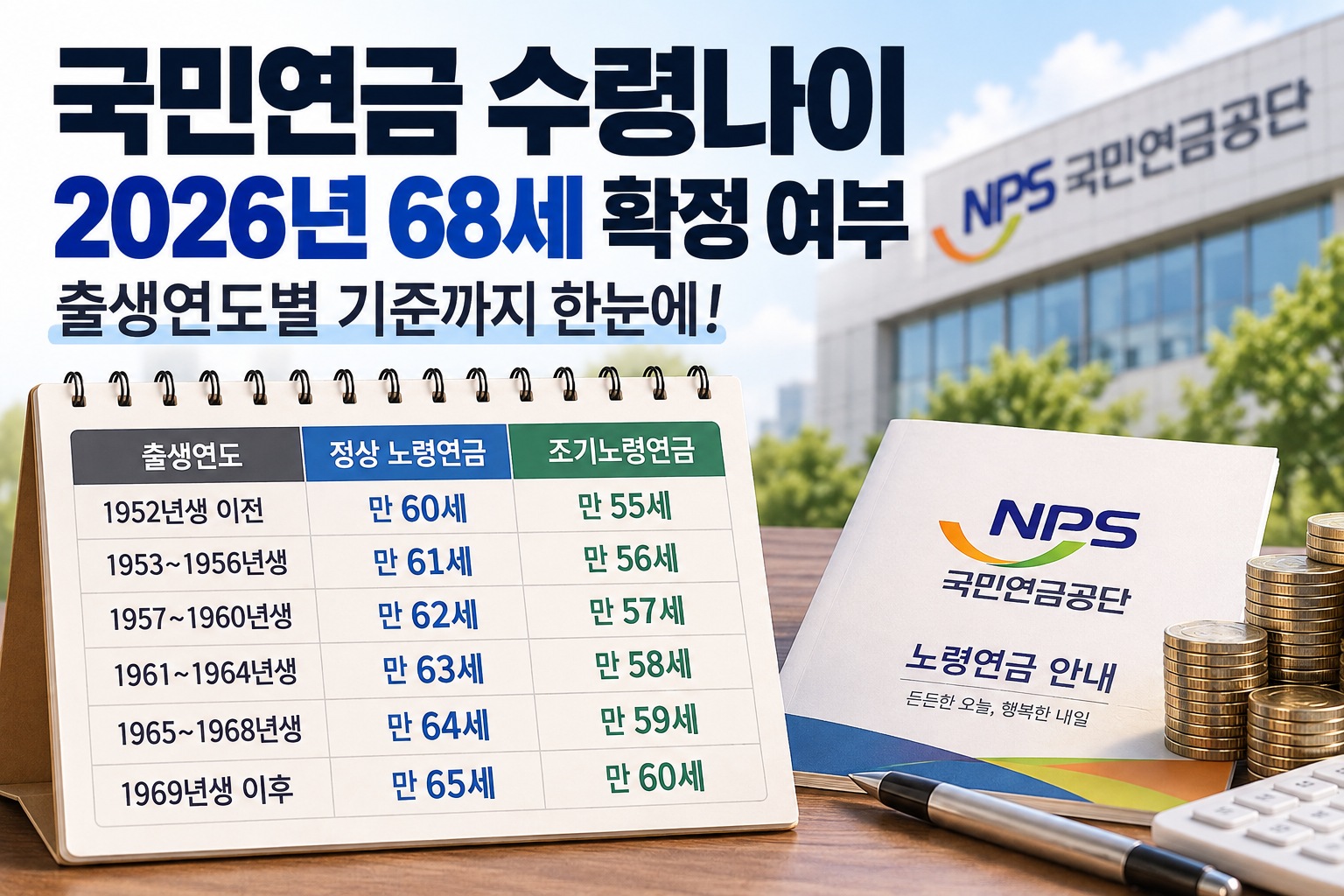국민연금 수령나이와 출생연도별 지급개시연령 확인표