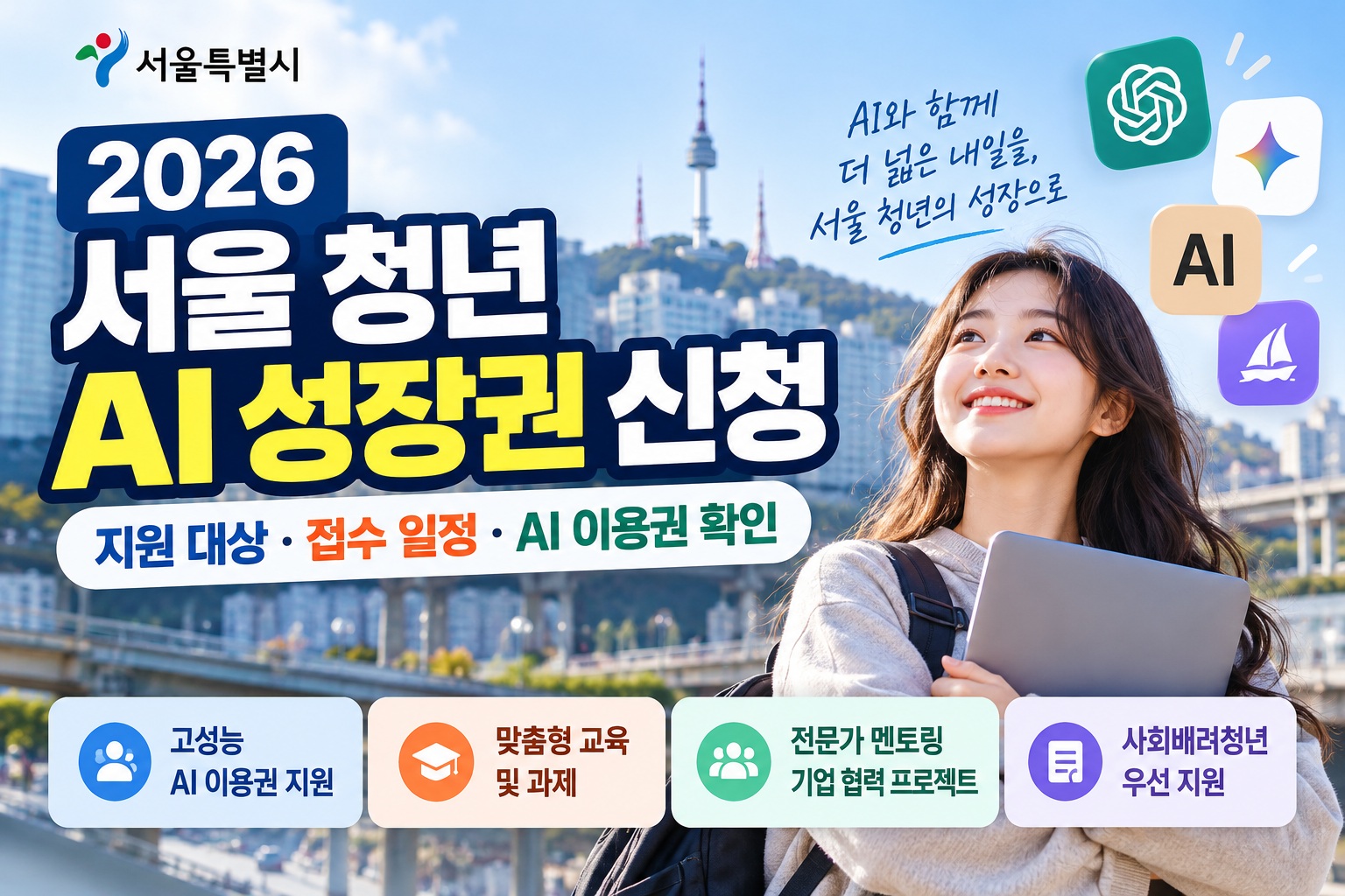 2026 서울 청년 AI 성장권 신청 안내, 지원 대상·접수 일정·고성능 AI 이용권과 맞춤형 교육 지원 내용