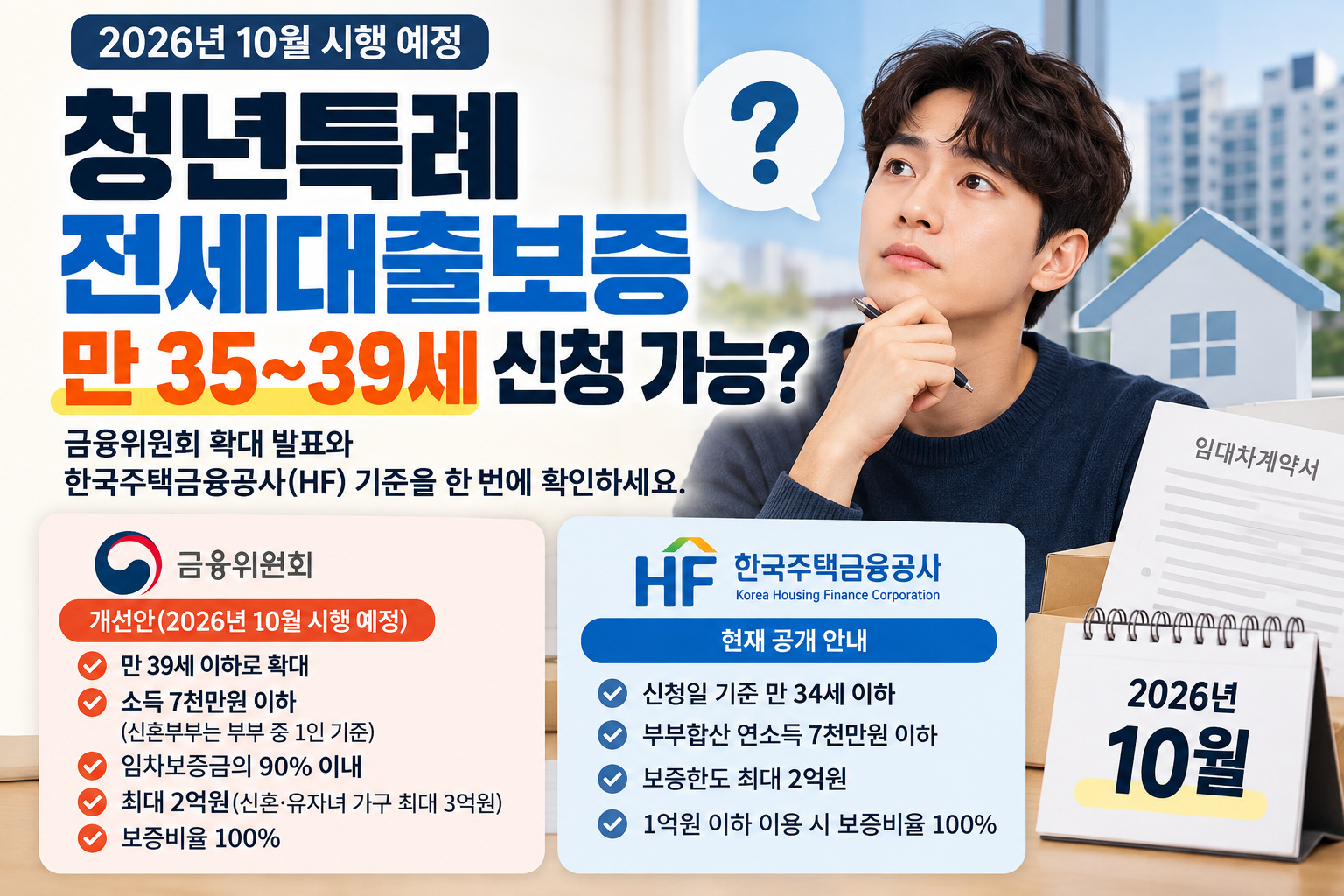 2026 청년특례 전세대출보증 만 39세 확대 발표와 한국주택금융공사(HF) 기준 비교, 만 35~39세 신청 가능 여부 확인