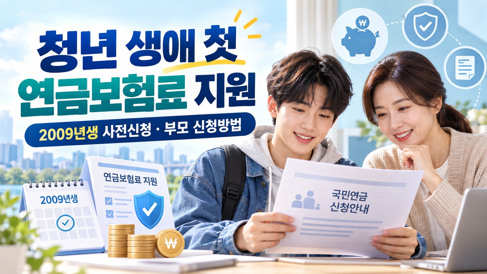 청년 생애 첫 연금보험료 지원 안내, 2009년생 사전신청 대상과 부모 신청방법을 확인하는 청년과 보호자